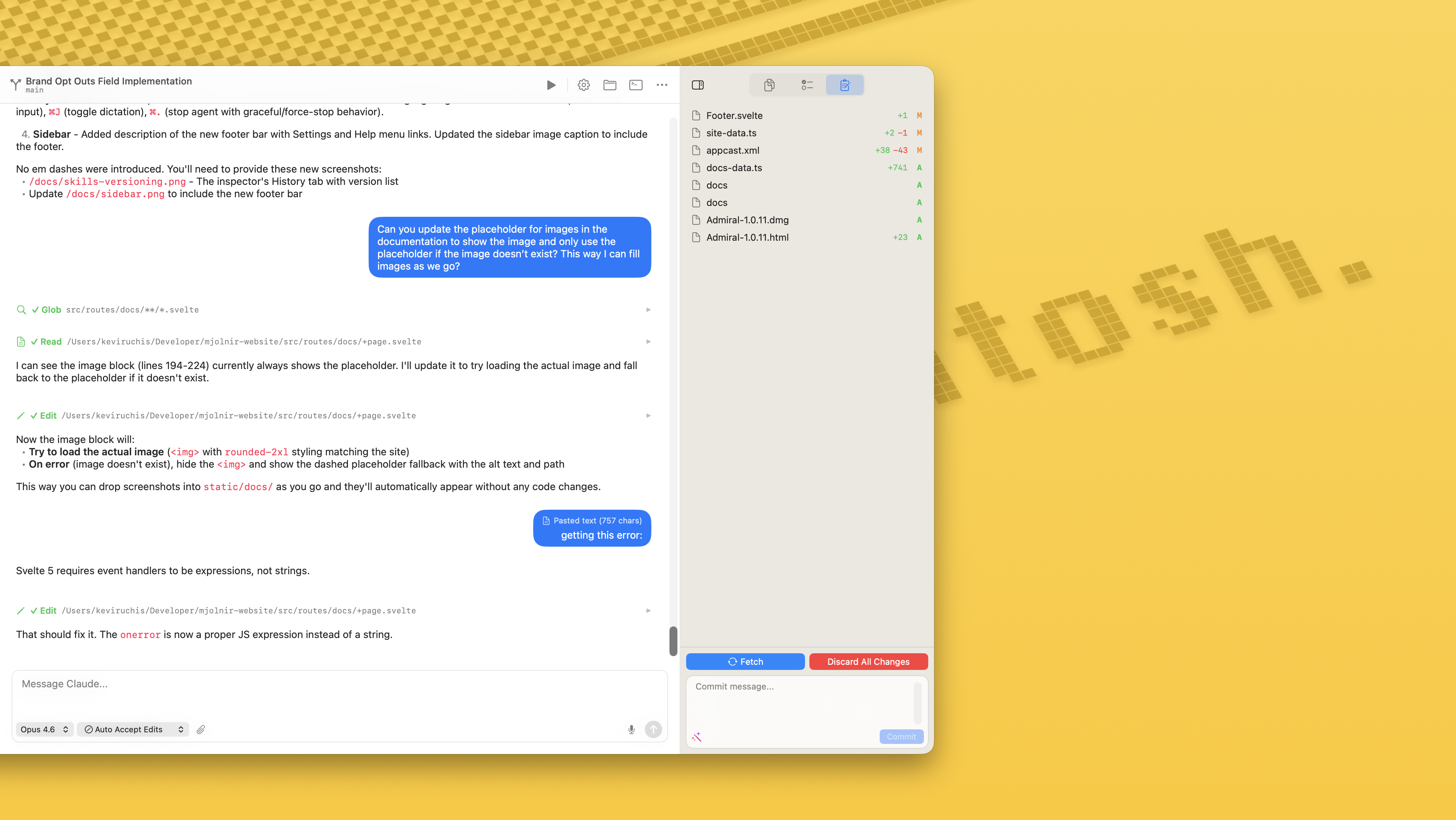 Inspector panel showing file browser and git status