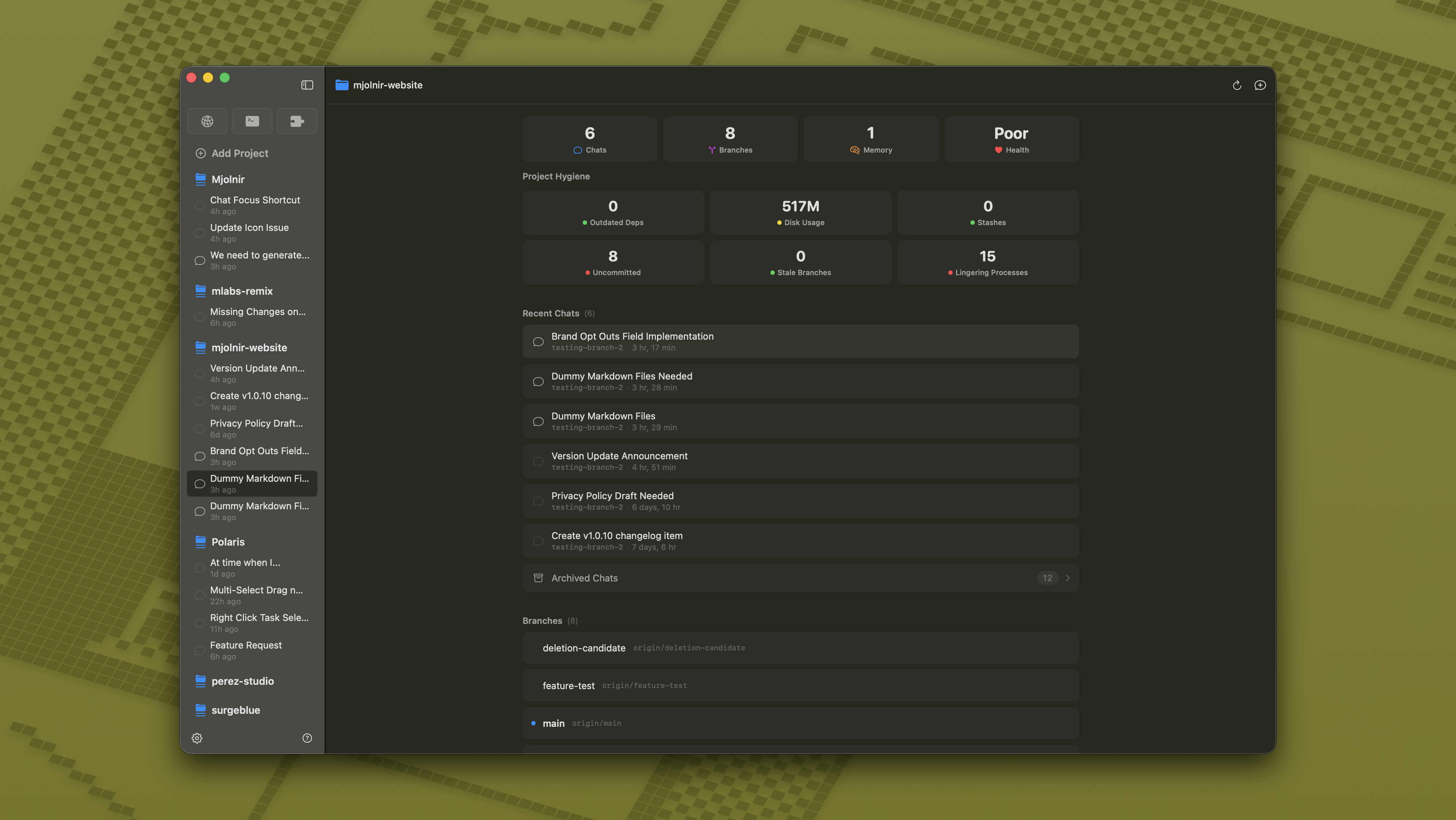 Project overview dashboard