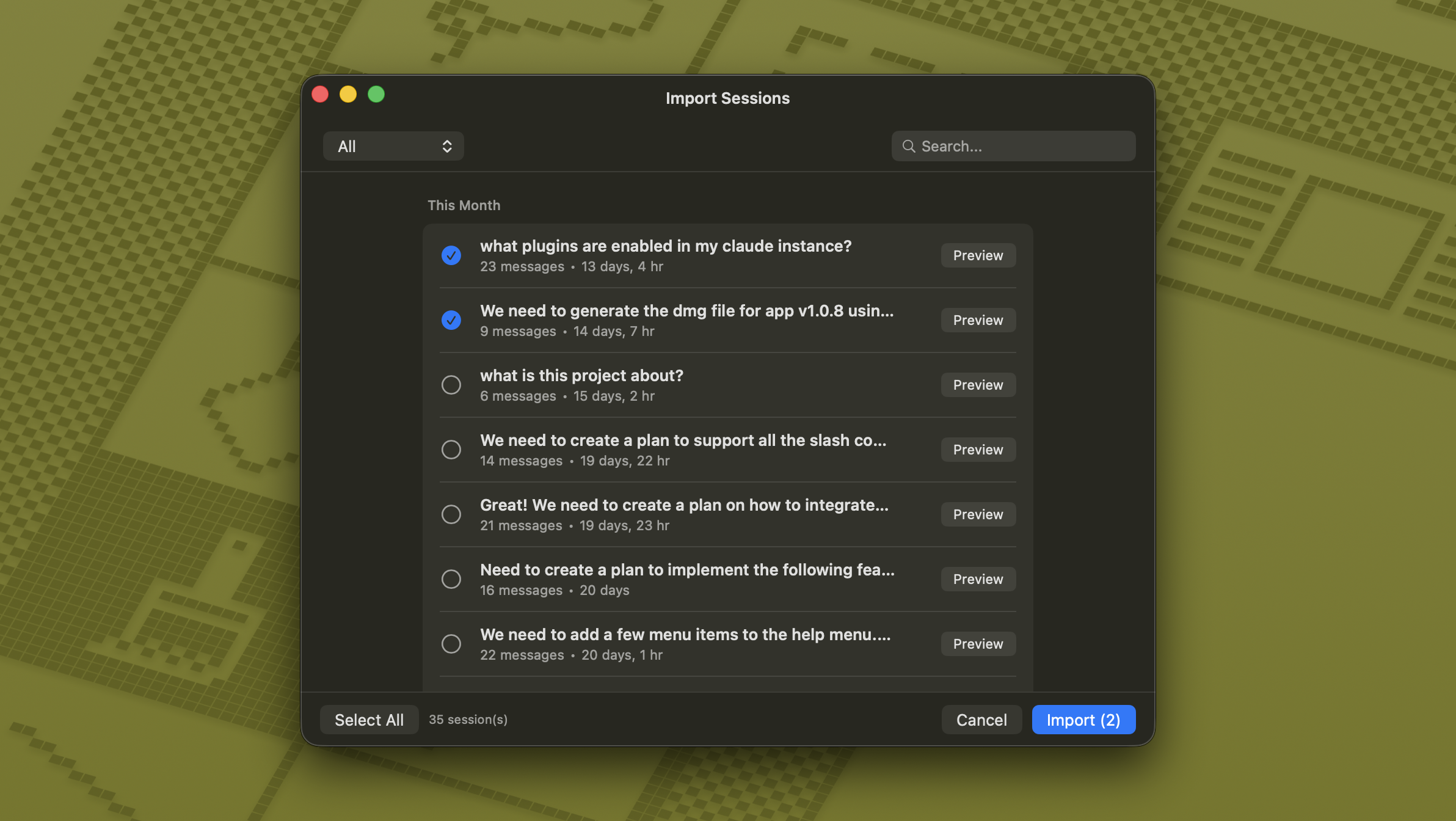 Session import browser