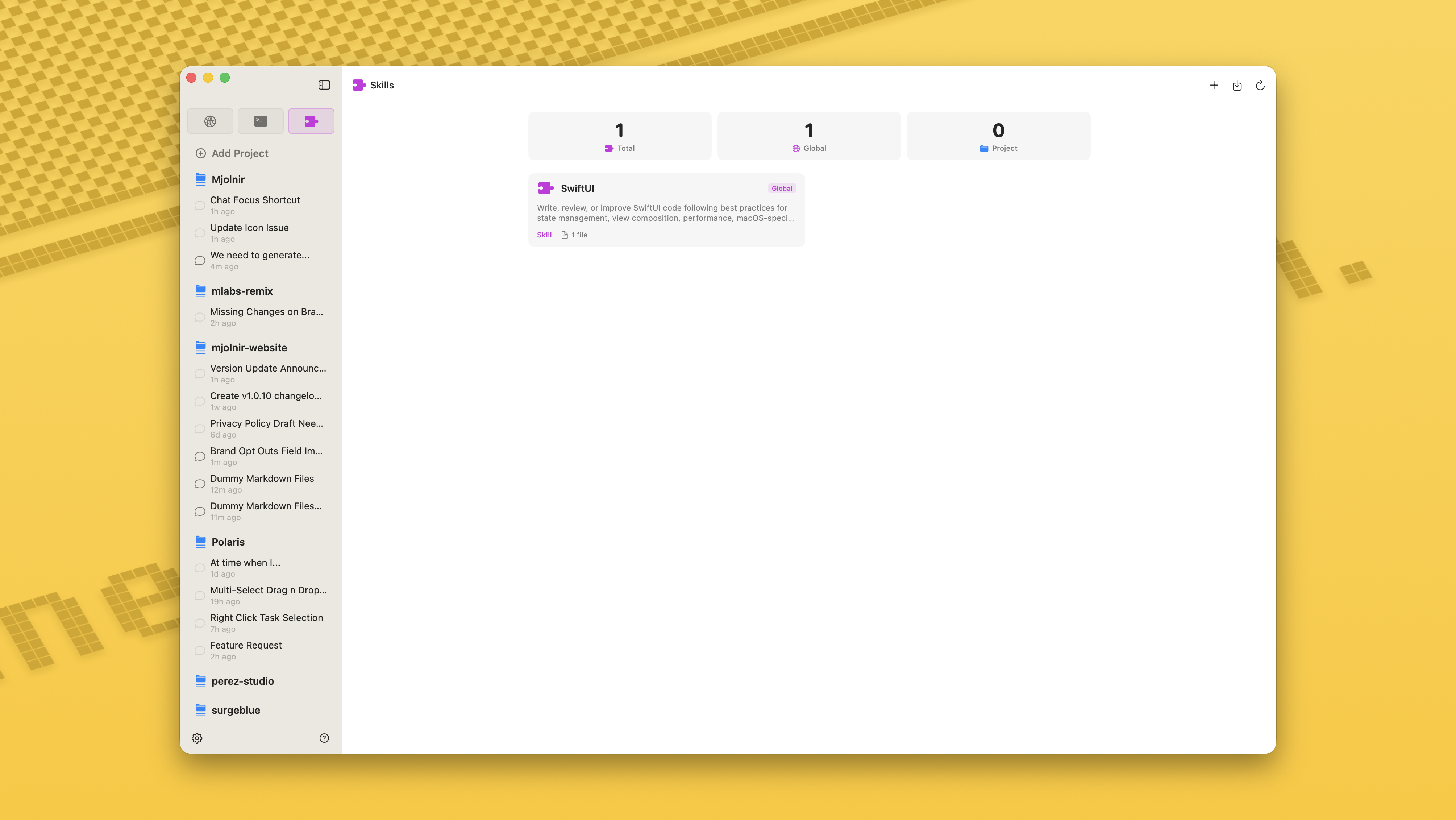 Skills manager interface
